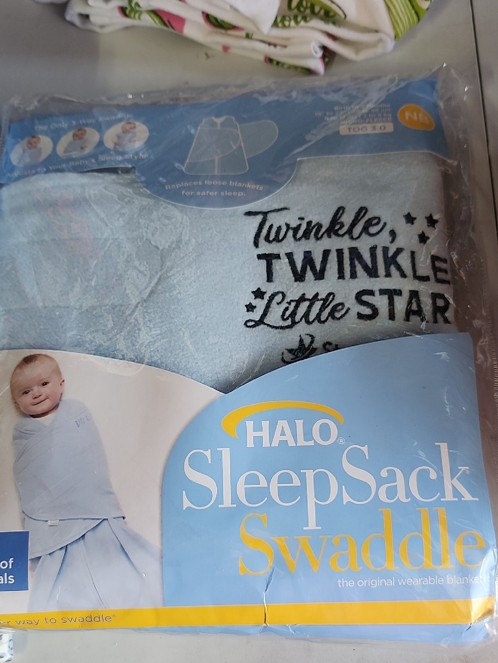 Halo Light Blue SleepSack Swaddle with 'Twinkle Little Star' Embroidery HospLogo